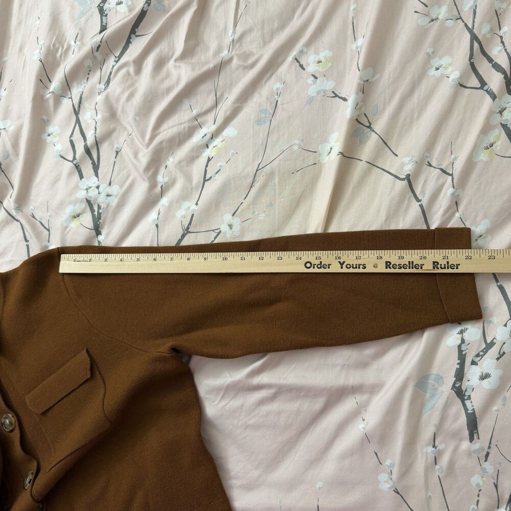 Sezane Betty Cardigan Large Hazelnut Brown Merino Wool Patch Pockets Sweater - Picture 9 of 10
